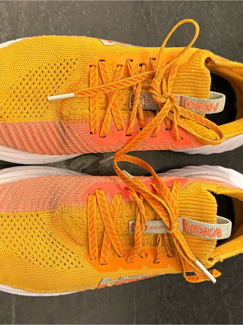 Hoka Carbon X 3 sneakers in the Radiant Yellow and Camellia colorway. - Picture 5 of 11